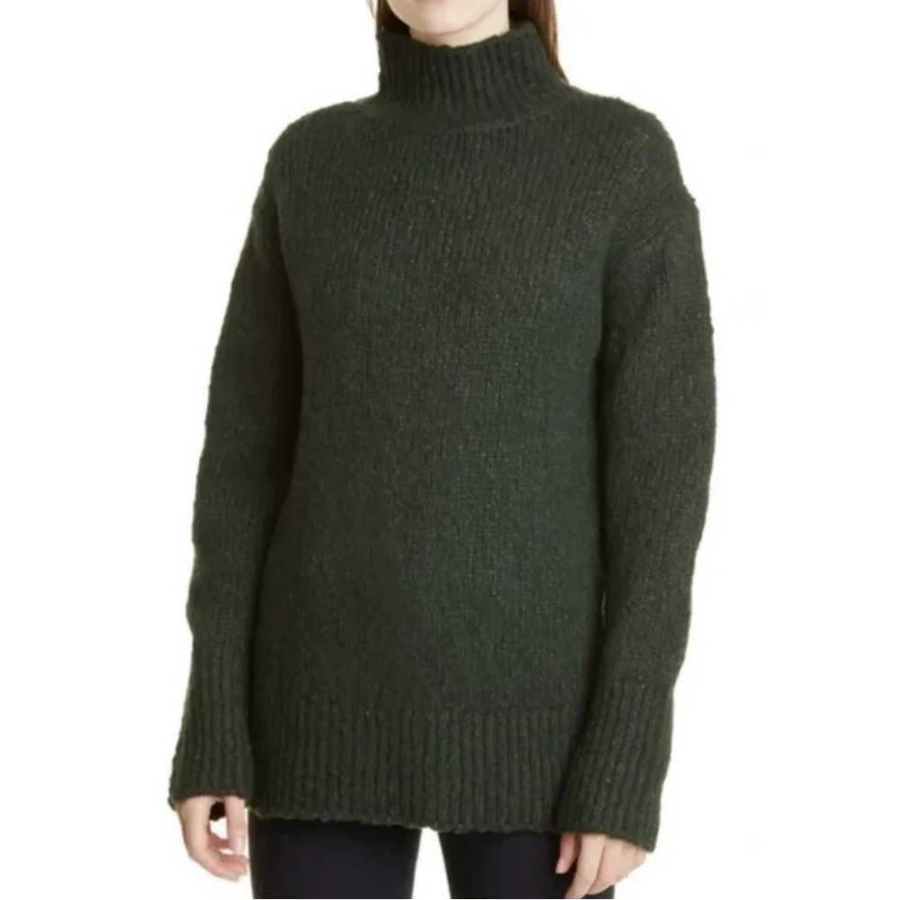 Vince Turtleneck Wool Blend Tunic Sweater In Juniper Green Women’s Size Large